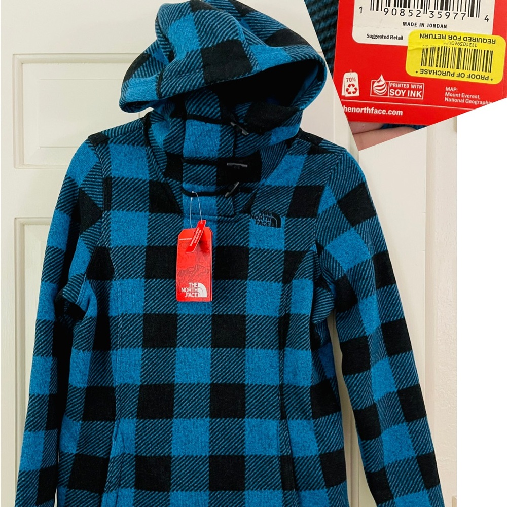 The North Face Black and Blue plaid thermal sweater women’s small